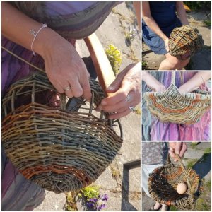 a series of images of willow frame baskets